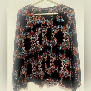 ANA A New Approach Floral Boho Blouse Womens Medium Long Sleeve Peasant Top